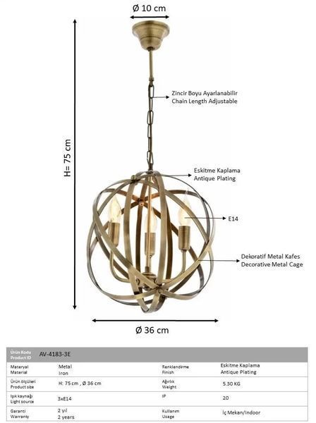Lustra suspendata 4183 Gold, 3 becuri